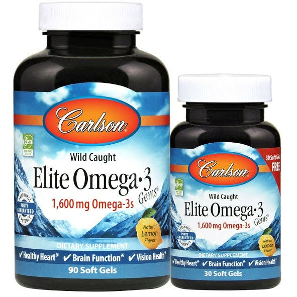 Carlson Labs Elite Omega-3 Gems, 1600mg Natural Lemon - 90 + 30 softgels