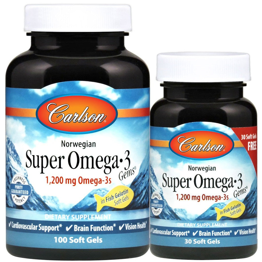 Carlson Labs Norwegian Super Omega-3 Gems, 1200mg - 100 + 30 softgels