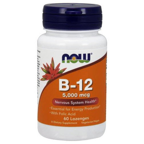 NOW Foods Vitamin B-12 with Folic Acid, 5000mcg - 60 lozenges