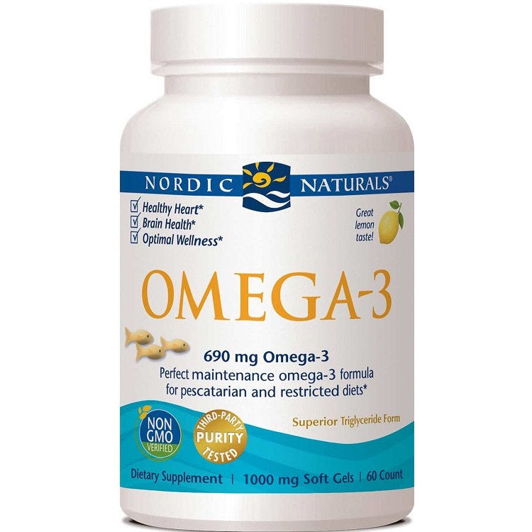 Nordic Naturals Omega-3, 690mg Lemon (Fish Gelatin) - 60 softgels