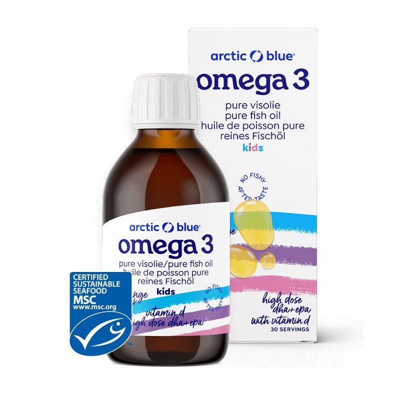 Arctic Blue Pure Fish Oil Kids DHA + EPA with Vitamin D, Orange - 150 ml.