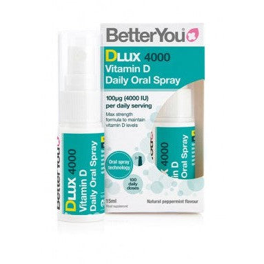 BetterYou DLux 4000 Daily Vitamin D Oral Spray, Natural Peppermint - 15 ml.