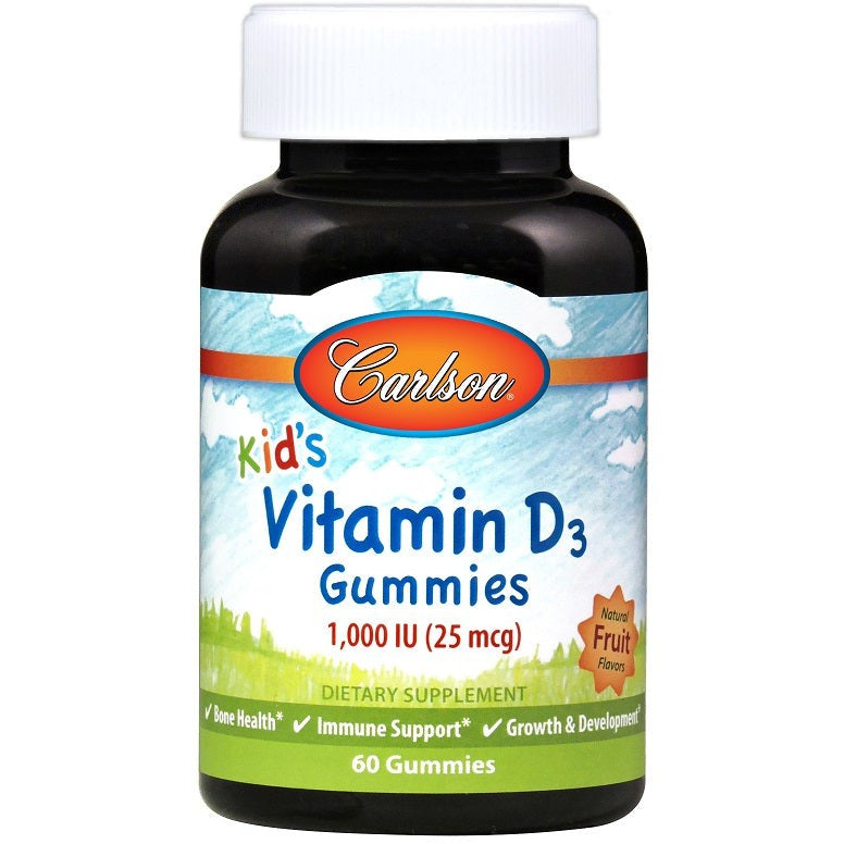 Carlson Labs Kid's Vitamin D3 Gummies, 1000 IU Natural Fruit - 60 gummies