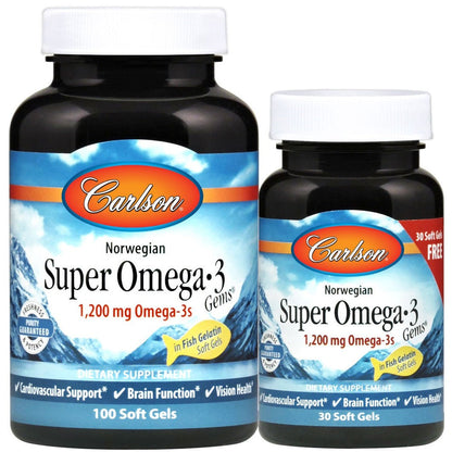 Carlson Labs Norwegian Super Omega-3 Gems, 1200mg - 100 + 30 softgels