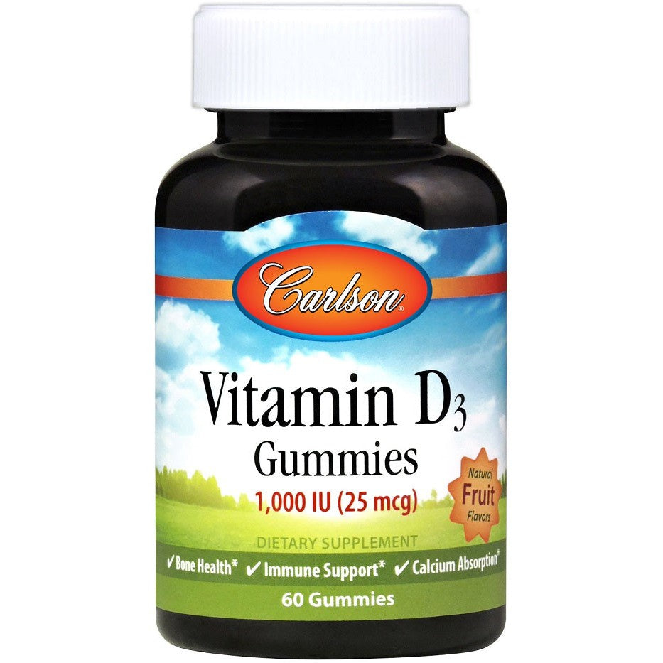 Carlson Labs Vitamin D3 Gummies, 1000 IU Natural Fruit - 60 gummies