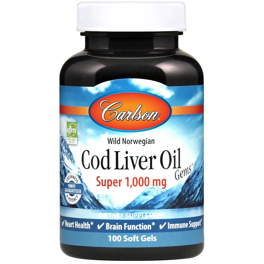 Carlson Labs Wild Norwegian Cod Liver Oil Gems, 1000mg - 100 softgels