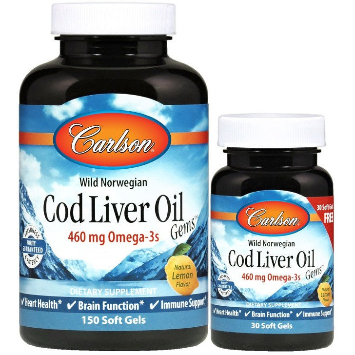 Carlson Labs Wild Norwegian Cod Liver Oil Gems, 460mg - 150 + 30 softgels