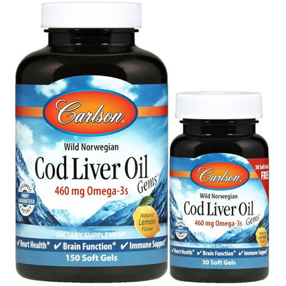 Carlson Labs Wild Norwegian Cod Liver Oil Gems, 460mg - 150 + 30 softgels