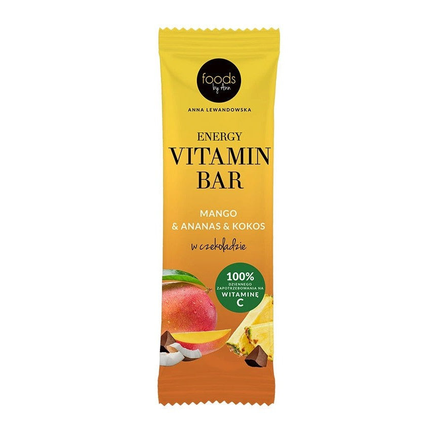 Levann Energy Vitamin Bar, Mango & Pineapple & Cocoa with Chocolate Coating - 15 x 35g