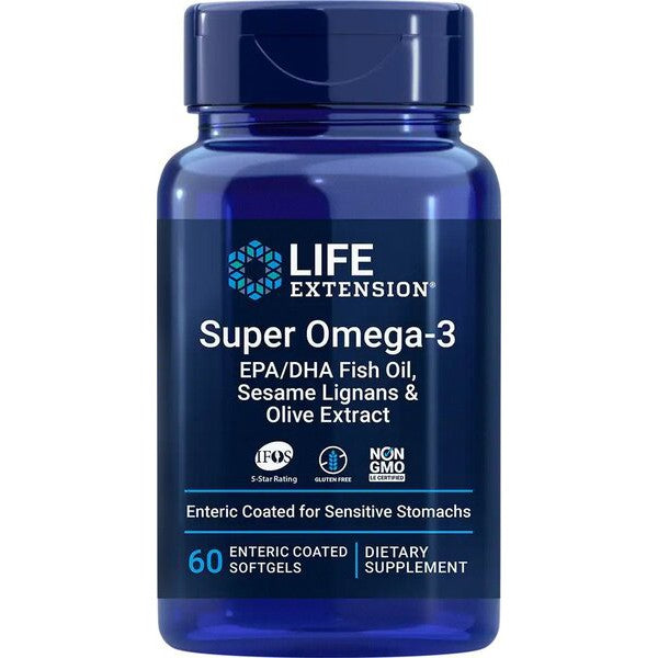 Life Extension Super Omega-3 EPA/DHA with Sesame Lignans & Olive Extract - 60 enteric coated softgels