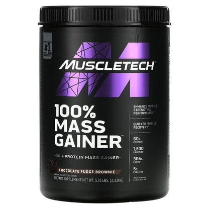 MuscleTech 100% Mass Gainer, Chocolate Fudge Brownie - 2330g