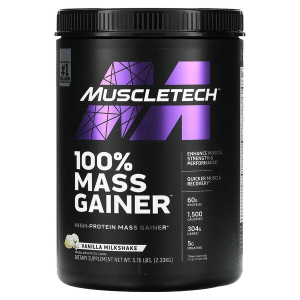 MuscleTech 100% Mass Gainer, Vanilla Milkshake - 2330g