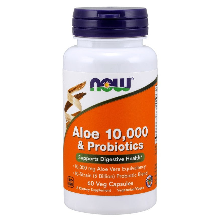 NOW Foods Aloe 10,000 & Probiotics - 60 vcaps