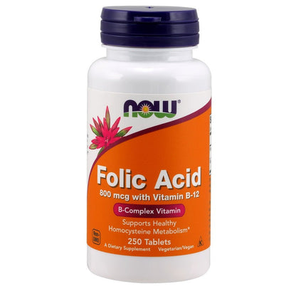NOW Foods Folic Acid with Vitamin B12, 800mcg - 250 tabs