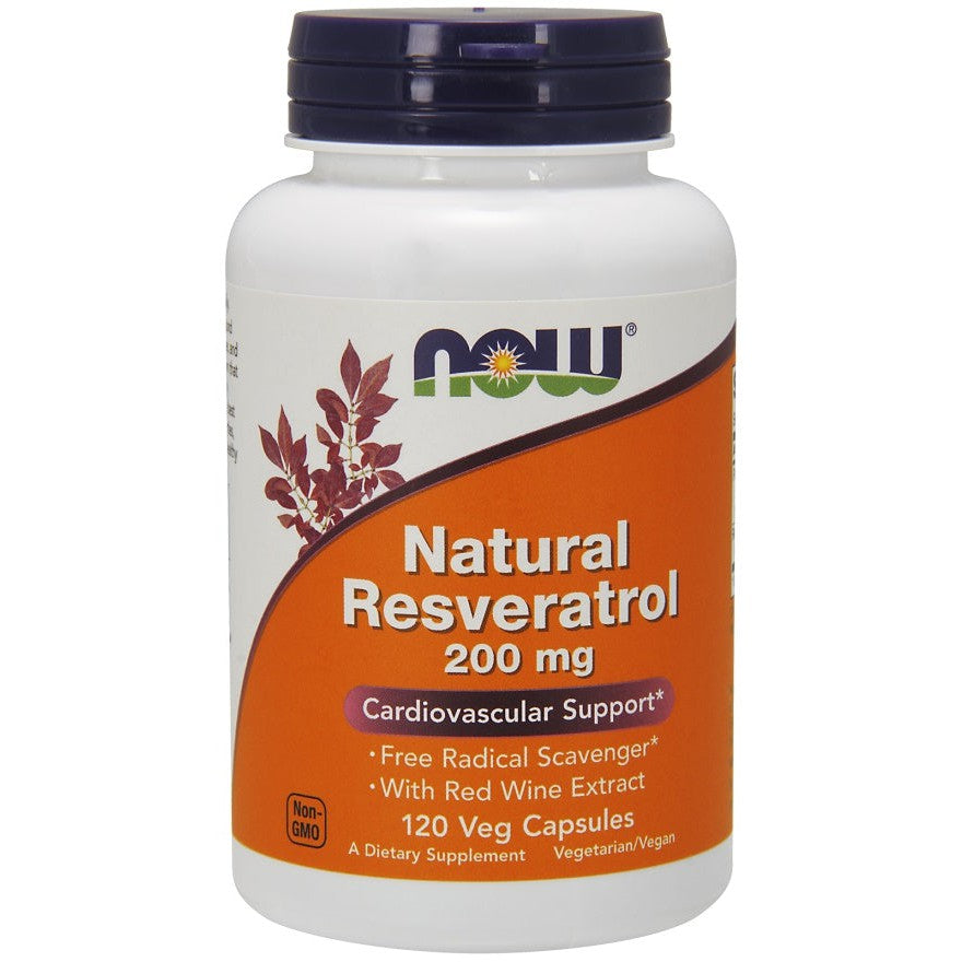 NOW Foods Natural Resveratrol with Red Wine Extract, 200mg - 120 vcaps