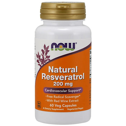 NOW Foods Natural Resveratrol with Red Wine Extract, 200mg - 60 vcaps