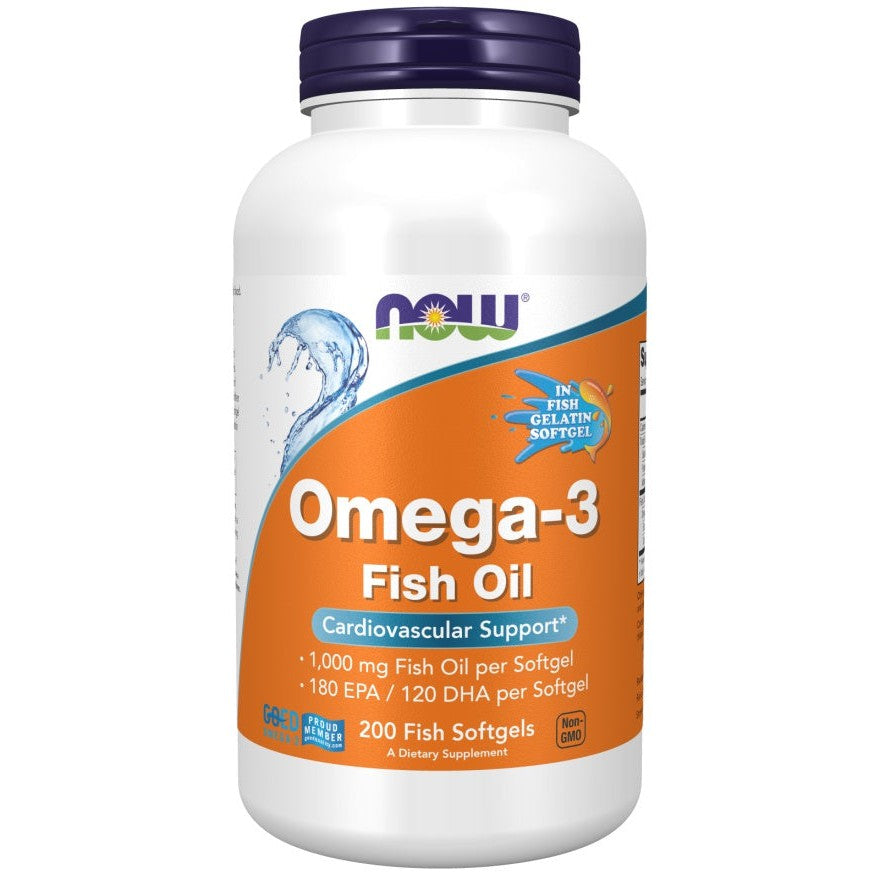 NOW Foods Omega-3 Fish Oil, Molecularly Distilled - 200 fish softgels