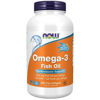 NOW Foods Omega-3 Fish Oil, Molecularly Distilled - 200 fish softgels