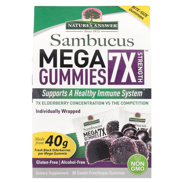Nature's Answer Sambucus Mega Gummies 7X Strength, Black Elderberry - 30 vegan gummies