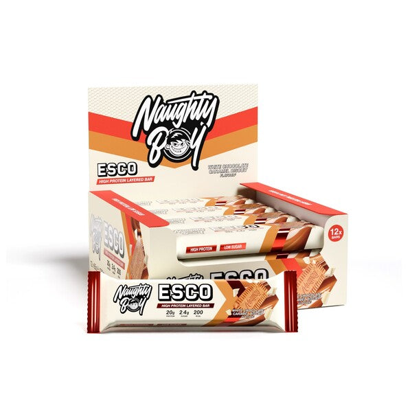 Naughty Boy ESCO Protein Bar, White Chocolate Caramel Biscuit - 12 x 65g