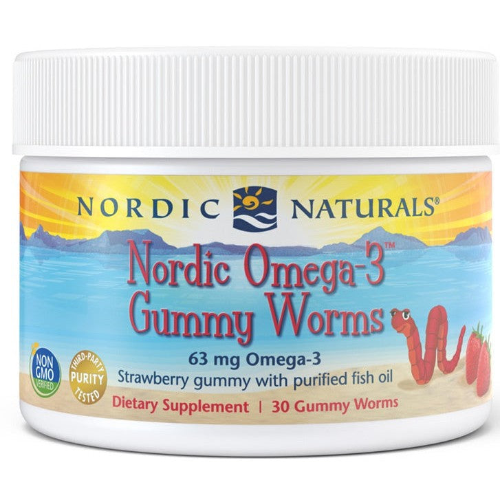 Nordic Naturals Nordic Omega-3 Gummy Worms, 63mg Strawberry - 30 gummy worms