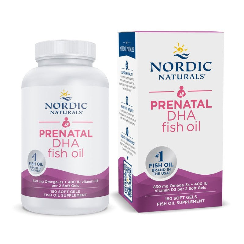 Nordic Naturals Prenatal DHA, 830mg Omega-3 + 400 IU D3 Unflavored (EAN 768990891045) - 180 softgels