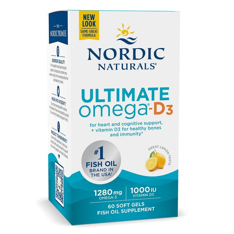 Nordic Naturals Ultimate Omega-D3 Fish Oil, 1280mg Lemon - 60 softgels