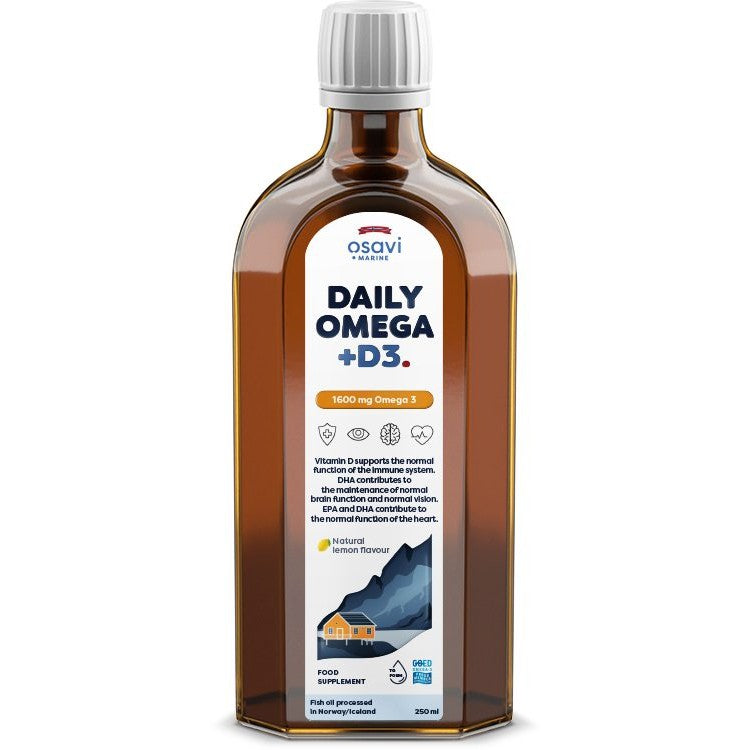 Osavi Daily Omega + D3, 1600mg Omega 3 (Natural Lemon) - 250 ml.