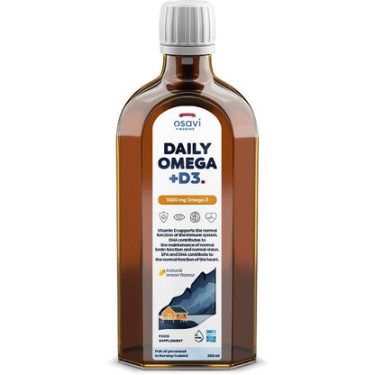 Osavi Daily Omega + D3, 1600mg Omega 3 (Natural Lemon) - 250 ml.