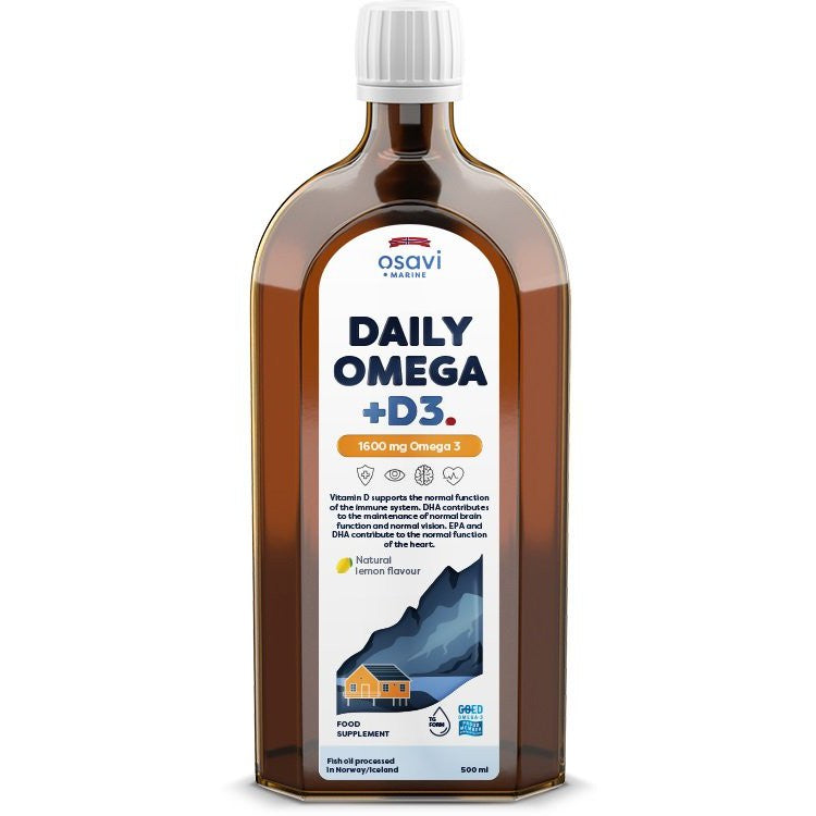 Osavi Daily Omega + D3, 1600mg Omega 3 (Natural Lemon) - 500 ml.