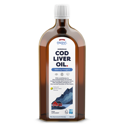 Osavi Norwegian Cod Liver Oil, 1000mg Omega 3 (Lemon-Mint) - 500 ml.
