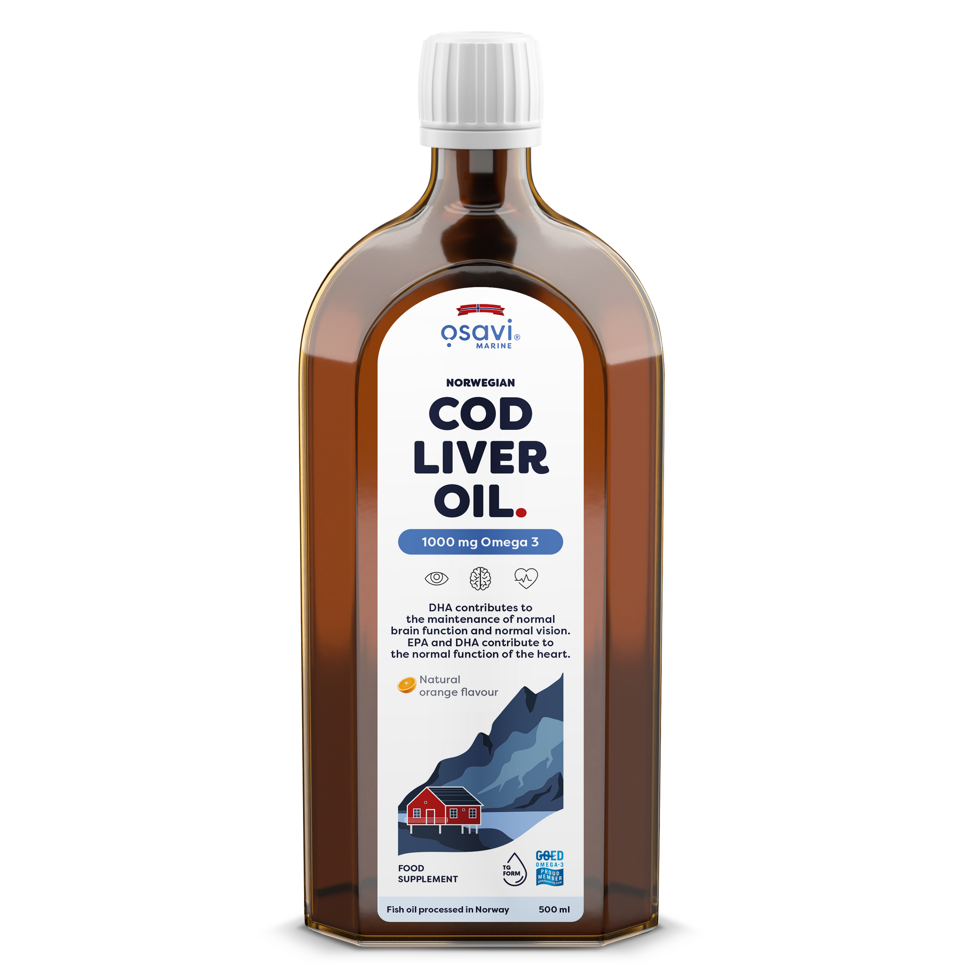 Osavi Norwegian Cod Liver Oil, 1000mg Omega 3 (Orange) - 500 ml.