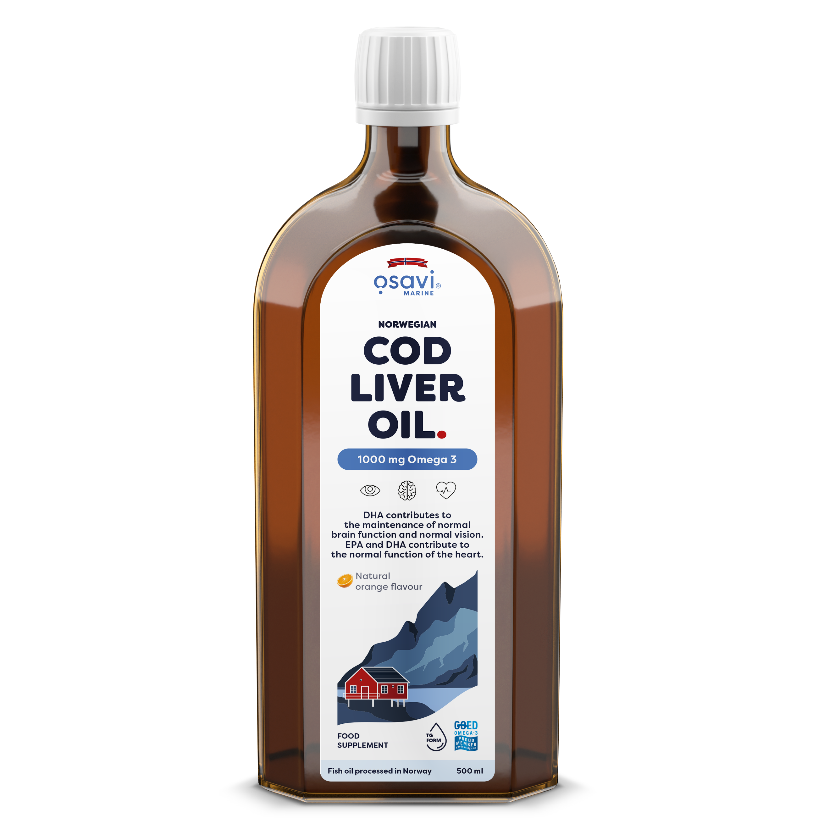 Osavi Norwegian Cod Liver Oil, 1000mg Omega 3 (Orange) - 500 ml.