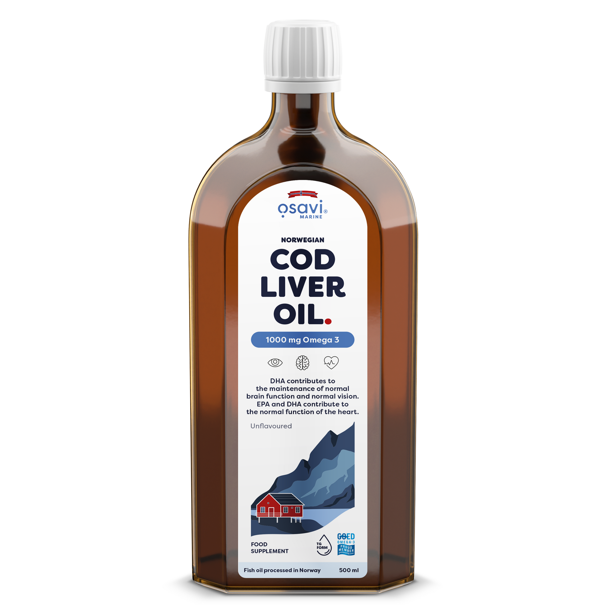 Osavi Norwegian Cod Liver Oil, 1000mg Omega 3 (Unflavoured) - 500 ml.