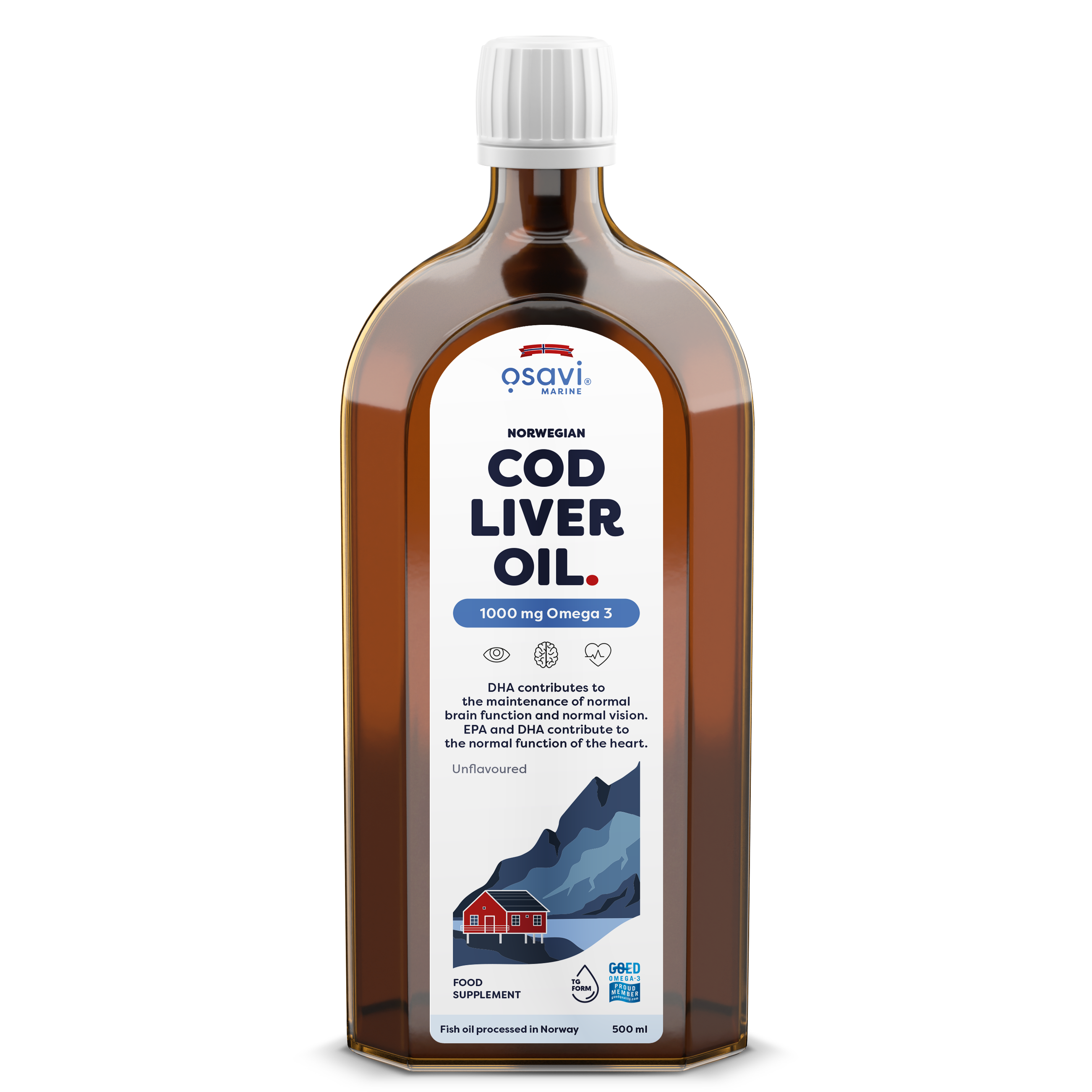 Osavi Norwegian Cod Liver Oil, 1000mg Omega 3 (Unflavoured) - 500 ml.