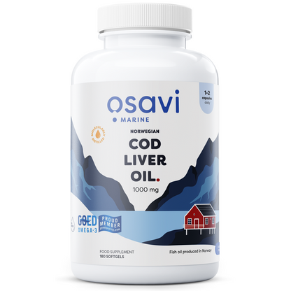 Osavi Norwegian Cod Liver Oil Softgels, 1000mg (Lemon) - 180 softgels