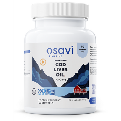 Osavi Norwegian Cod Liver Oil Softgels, 1000mg (Lemon) - 60 softgels