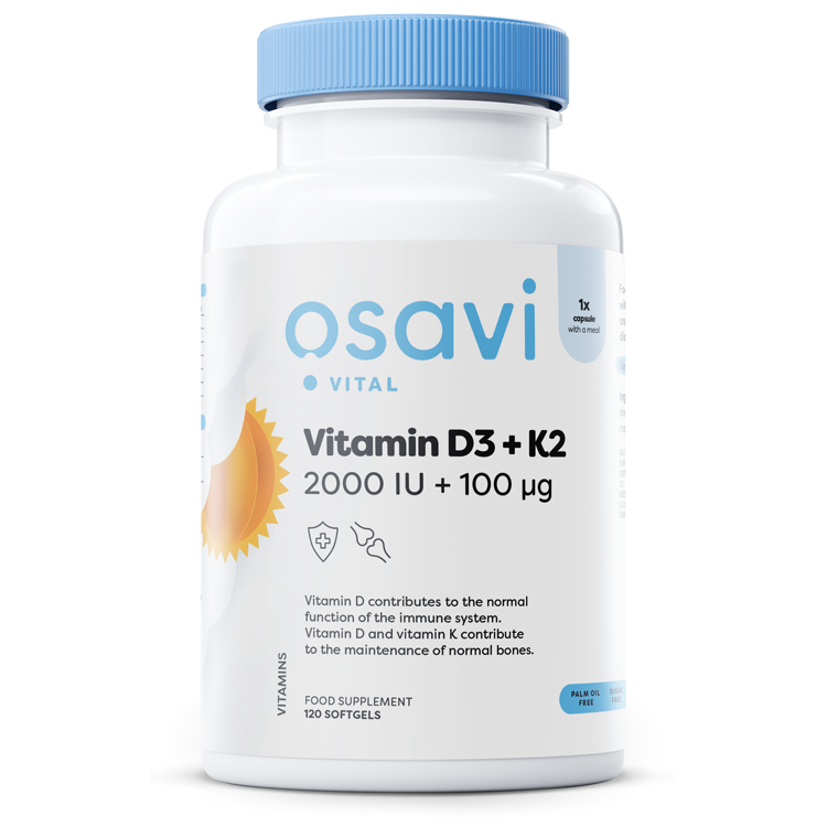 Osavi Vitamin D3 + K2, 2000IU + 100mcg - 120 softgels