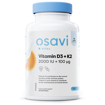 Osavi Vitamin D3 + K2, 2000IU + 100mcg - 120 softgels