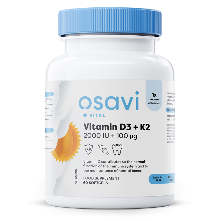 Osavi Vitamin D3 + K2, 2000IU + 100mcg - 60 softgels