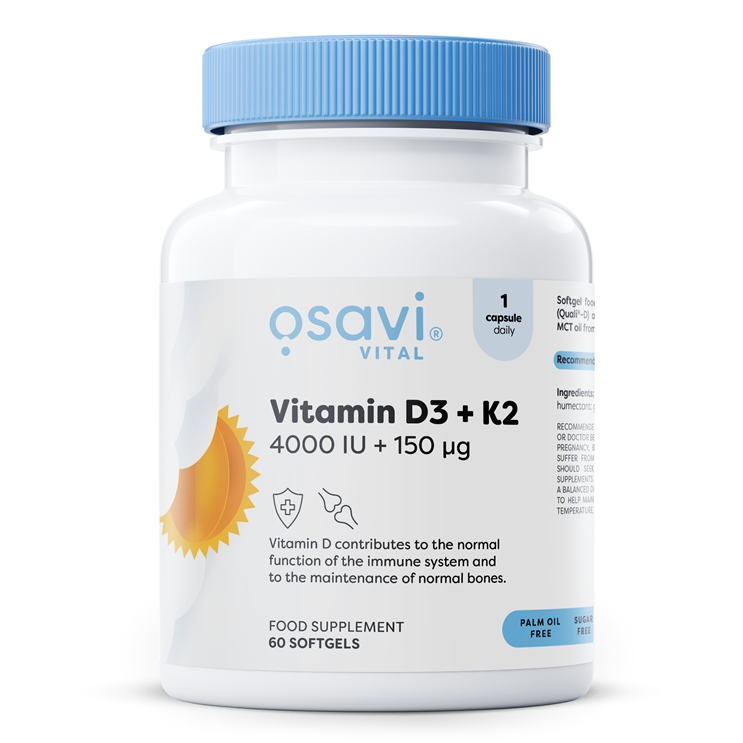 Osavi Vitamin D3 + K2, 4000IU + 150mcg - 60 softgels