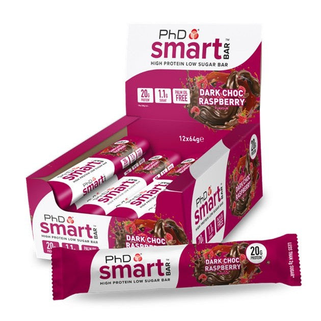 PhD Smart Bar, Dark Choc Raspberry - 12 x 64g