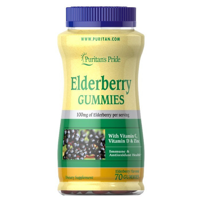 Puritan's Pride Elderberry Gummies with Vitamin C, D & Zinc - 70 gummies
