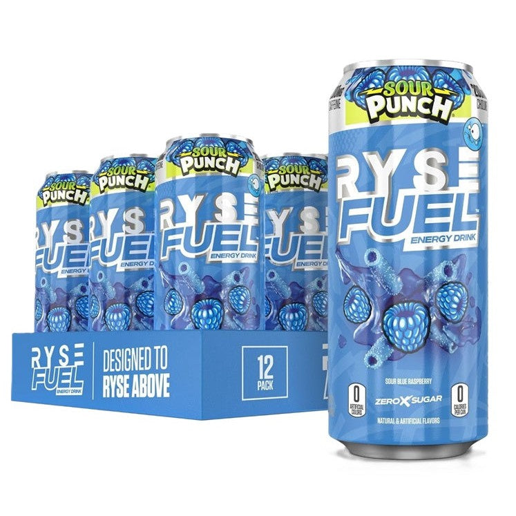 RYSE Fuel Energy Drink, Sour Blue Raspberry - 12 x 473 ml.