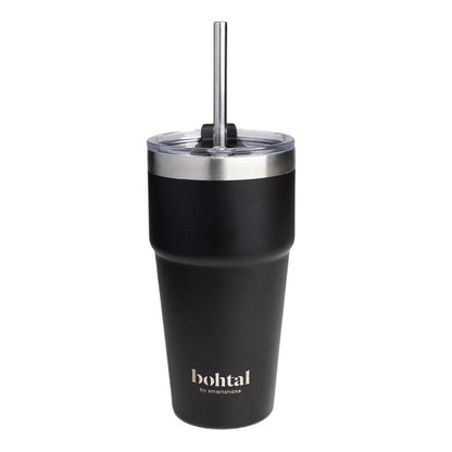 SmartShake Bohtal Double Insulated Travel Mug with Straw, Black - 600ml.