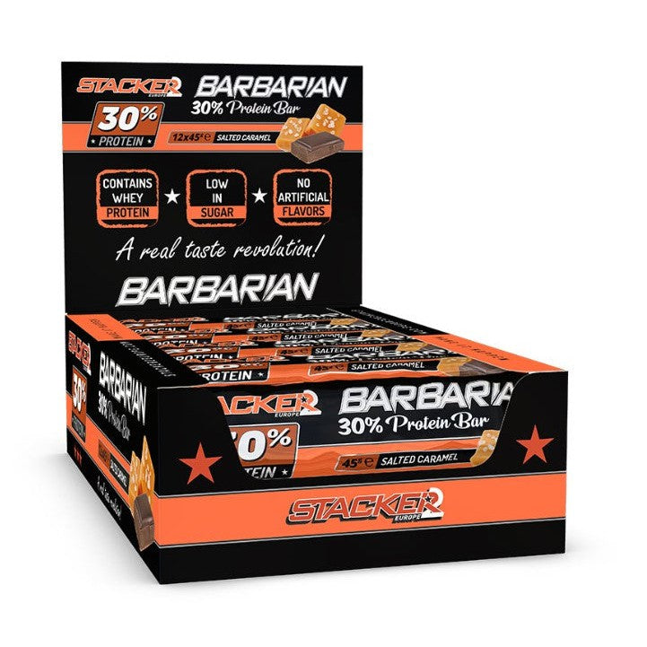 Stacker2 Europe Barbarian 30% Protein Bar, Salted Caramel - 12 x 45g