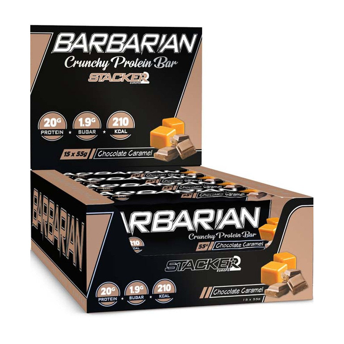 Stacker2 Europe Barbarian Crunchy Protein Bar, Chocolate Caramel - 15 x 55g