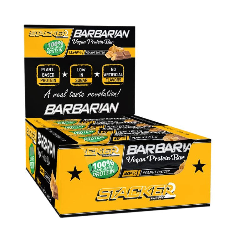 Stacker2 Europe Barbarian Vegan Protein Bar, Peanut Butter - 12 x 40g