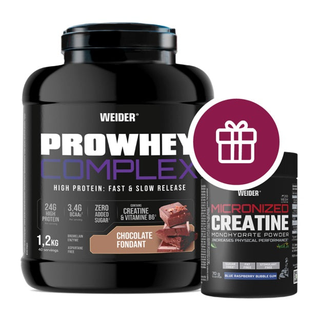 Weider Pro Whey Complex + Micronized Creatine, Chocolate Fondant & Blue Raspberry Bubble Gum - 1200g + 70g