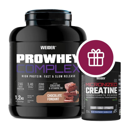 Weider Pro Whey Complex + Micronized Creatine, Chocolate Fondant & Blue Raspberry Bubble Gum - 1200g + 70g